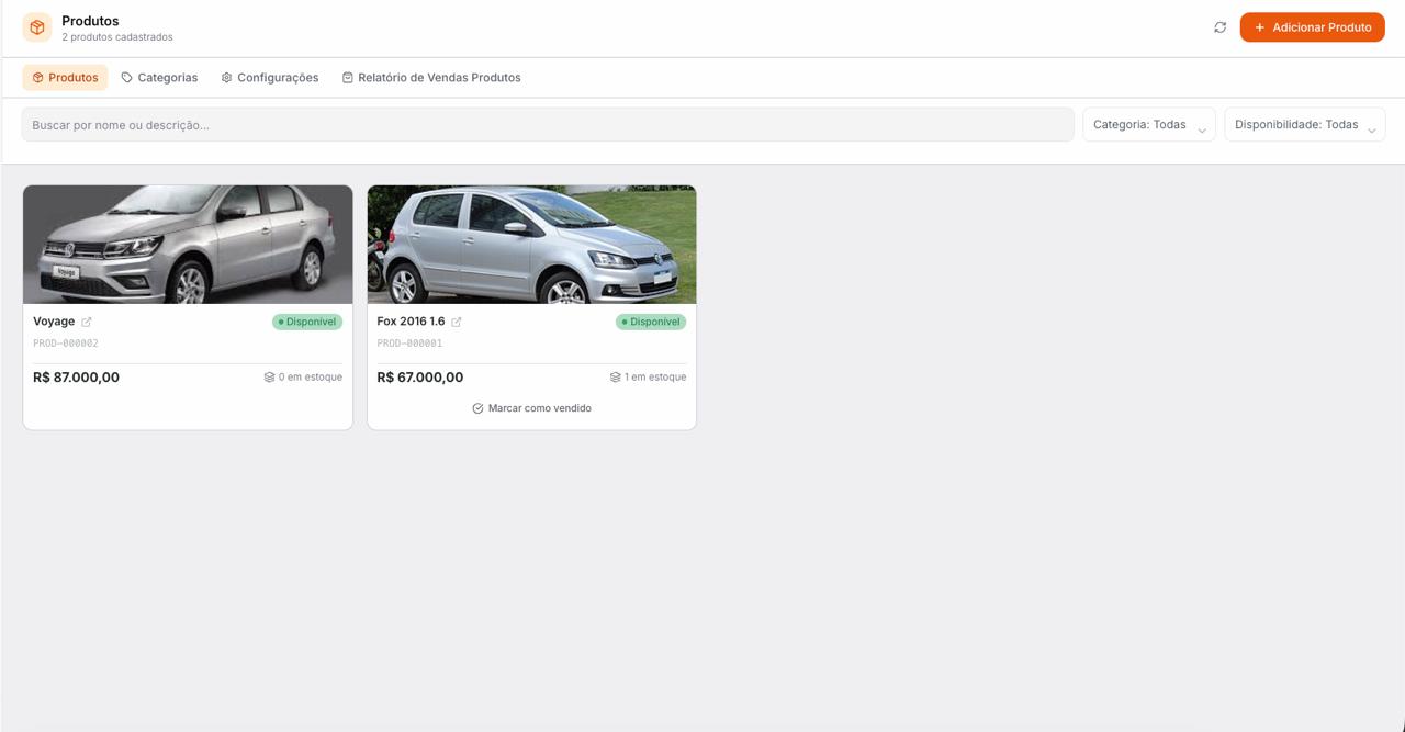 Controle de estoque do Start Chat com produtos cadastrados, preço e disponibilidade